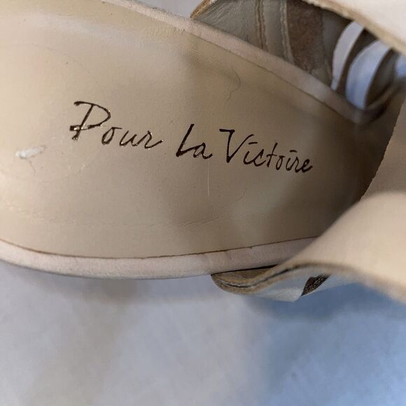 Pour La Victoire Strappy Heels Women’s Size 10 Medium Beige Leather Zip Side - Picture 2 of 12